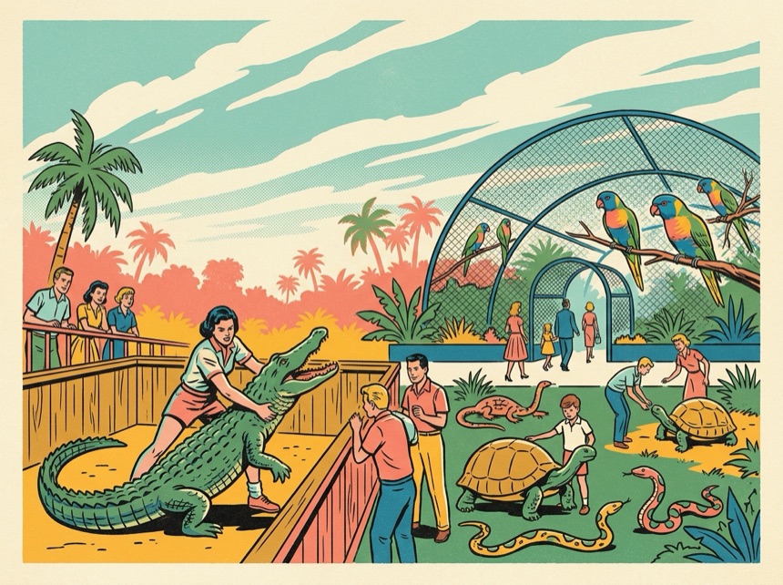 Wrestling show, aviary & petting zoo